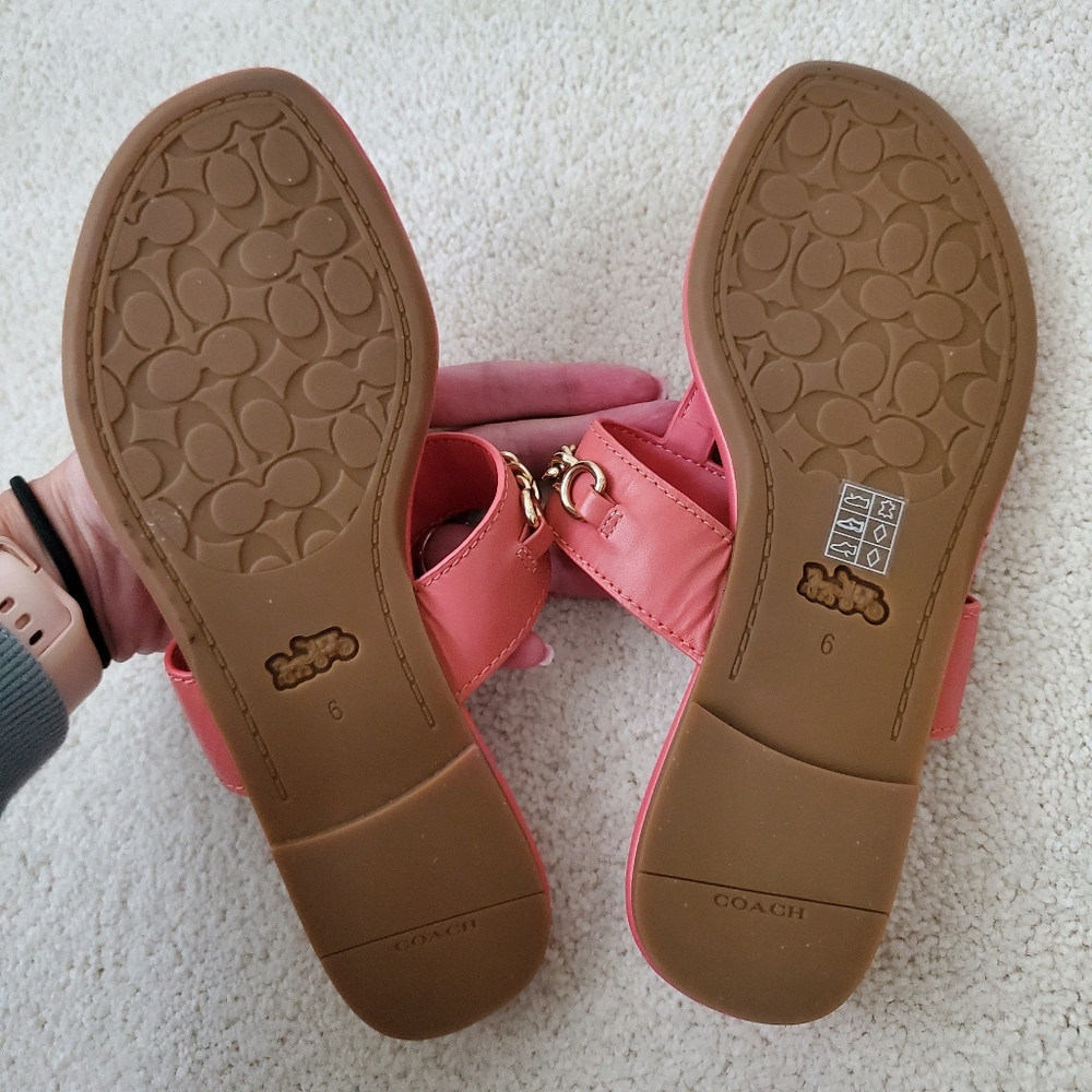 Coach Jaclyn Leather with Gold Sandals Coral sz6 - Picture 3 of 16